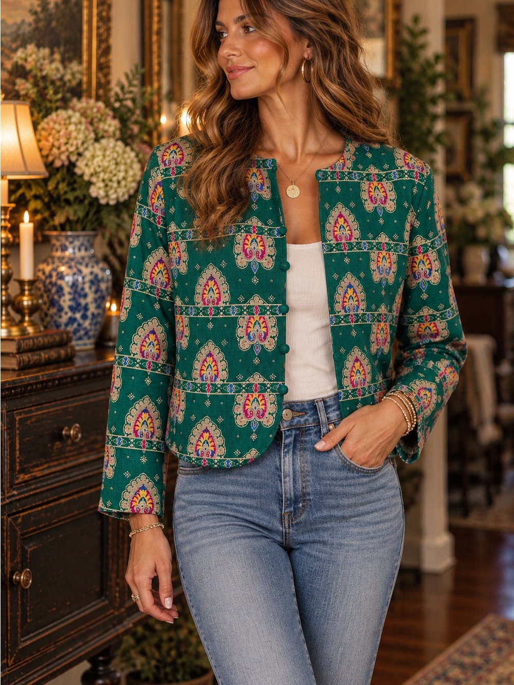 Vintage Adrianna Papell 100% Silk Printed Jacket. Size 6